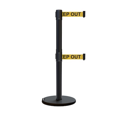 Montour Line Retractable Double Belt Rolling Stanchion, Yellow, 11 ft Length, 2.5 ft Post Height P400DRL-BK-DANGEYB-110